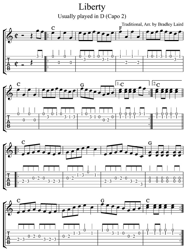 free flatpicking guitar lesson tablature liberty
