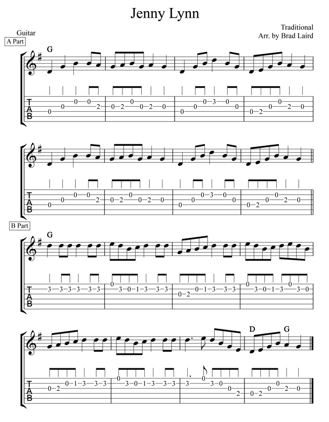 free flatpicking bluegrass guitar tab jenny lynn