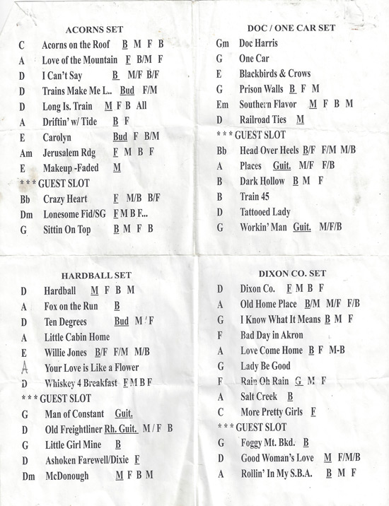 bluegrass set list example